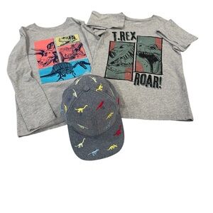 Toddler Boys Grey T-Rex Dinosaur Tops & Sports Cap Bundle 6